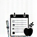 Icono de un planificador o calendario con alimentos saludables, representando planes personalizados.