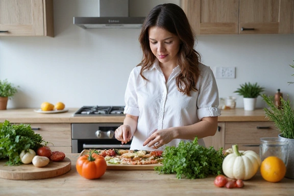 Una persona preparando una comida saludable en una cocina moderna