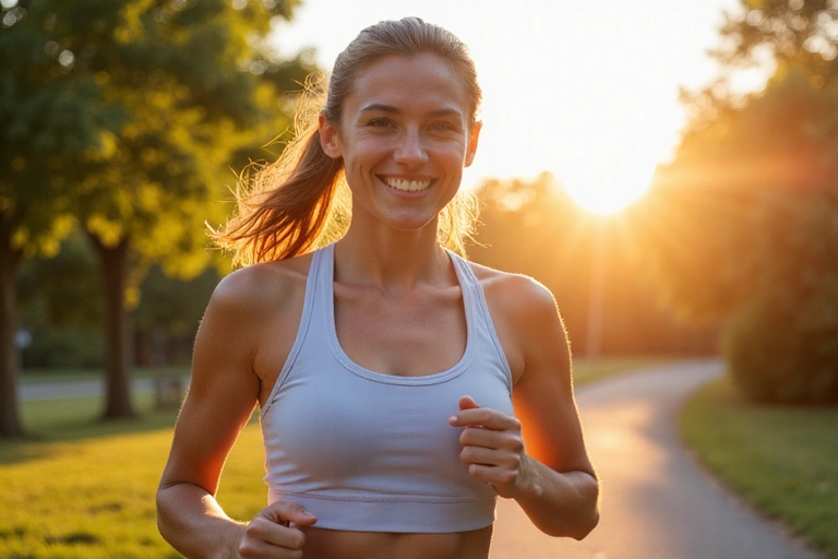 Persona sonriendo y haciendo ejercicio, representando la pérdida de peso saludable